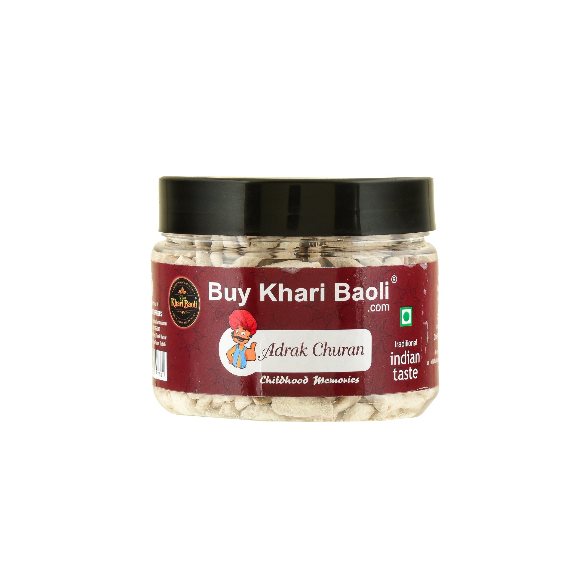 Jar of Adrak Churan with a red label on a white background