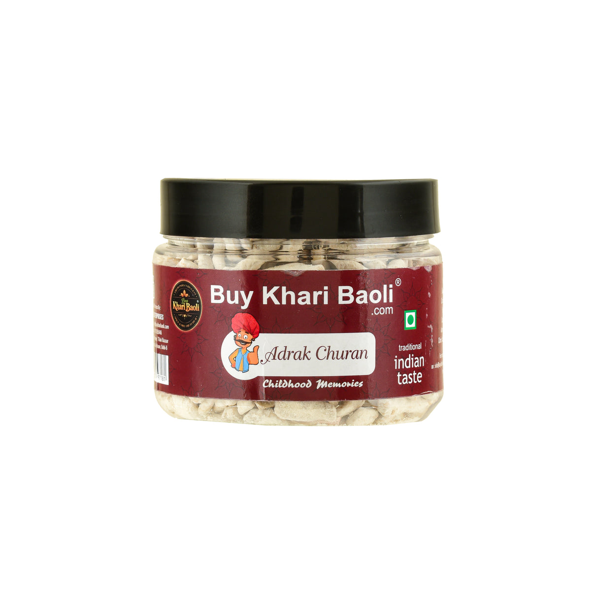 Jar of Adrak Churan with a red label on a white background