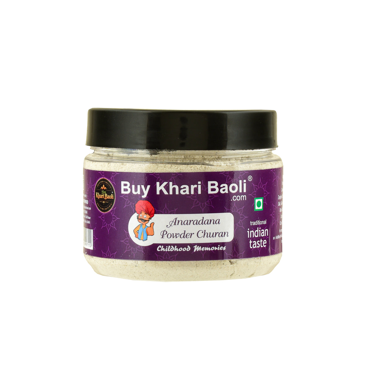 Jar of Anaradana Powder Churan with a purple label on a white background
