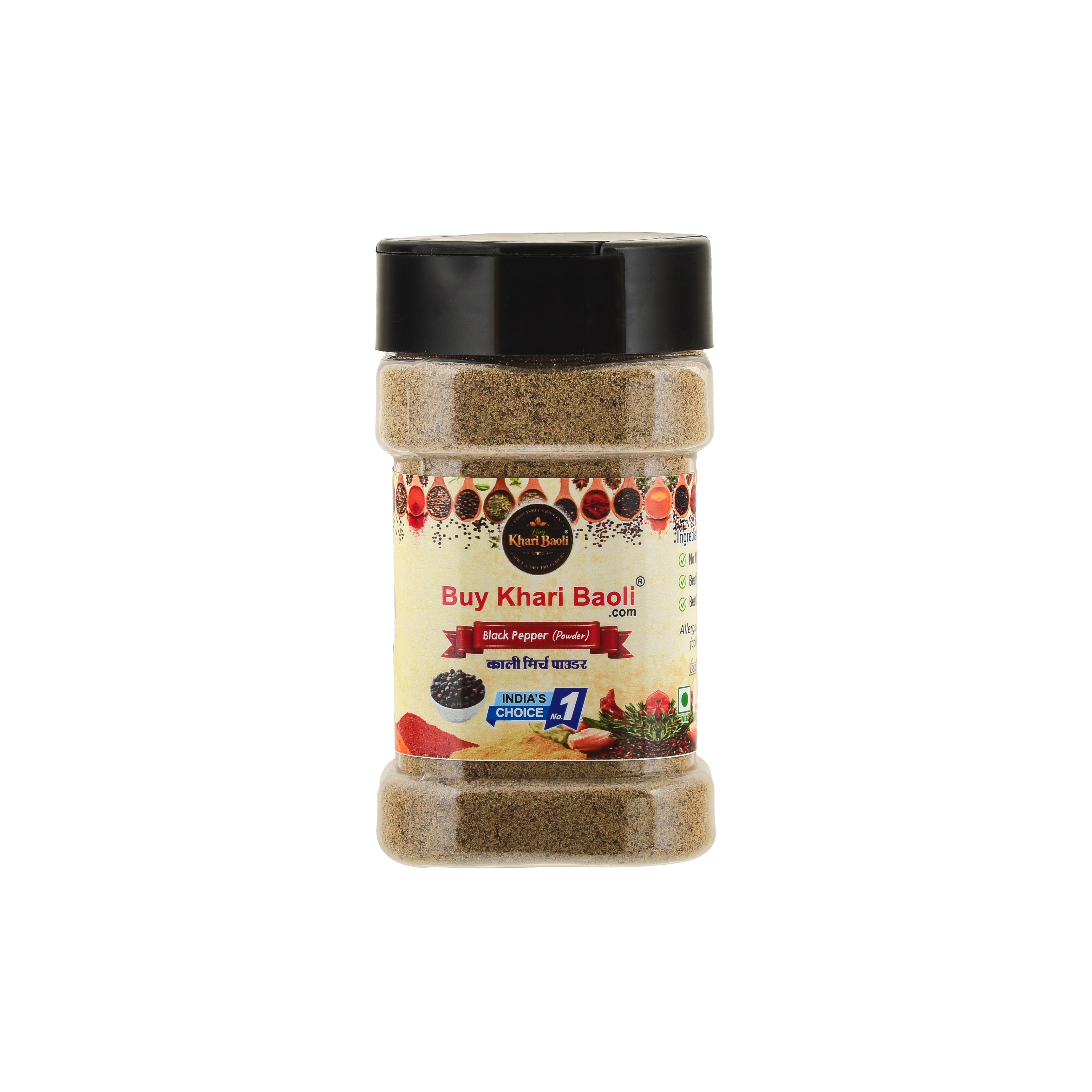 Spice jar with a label on a white background