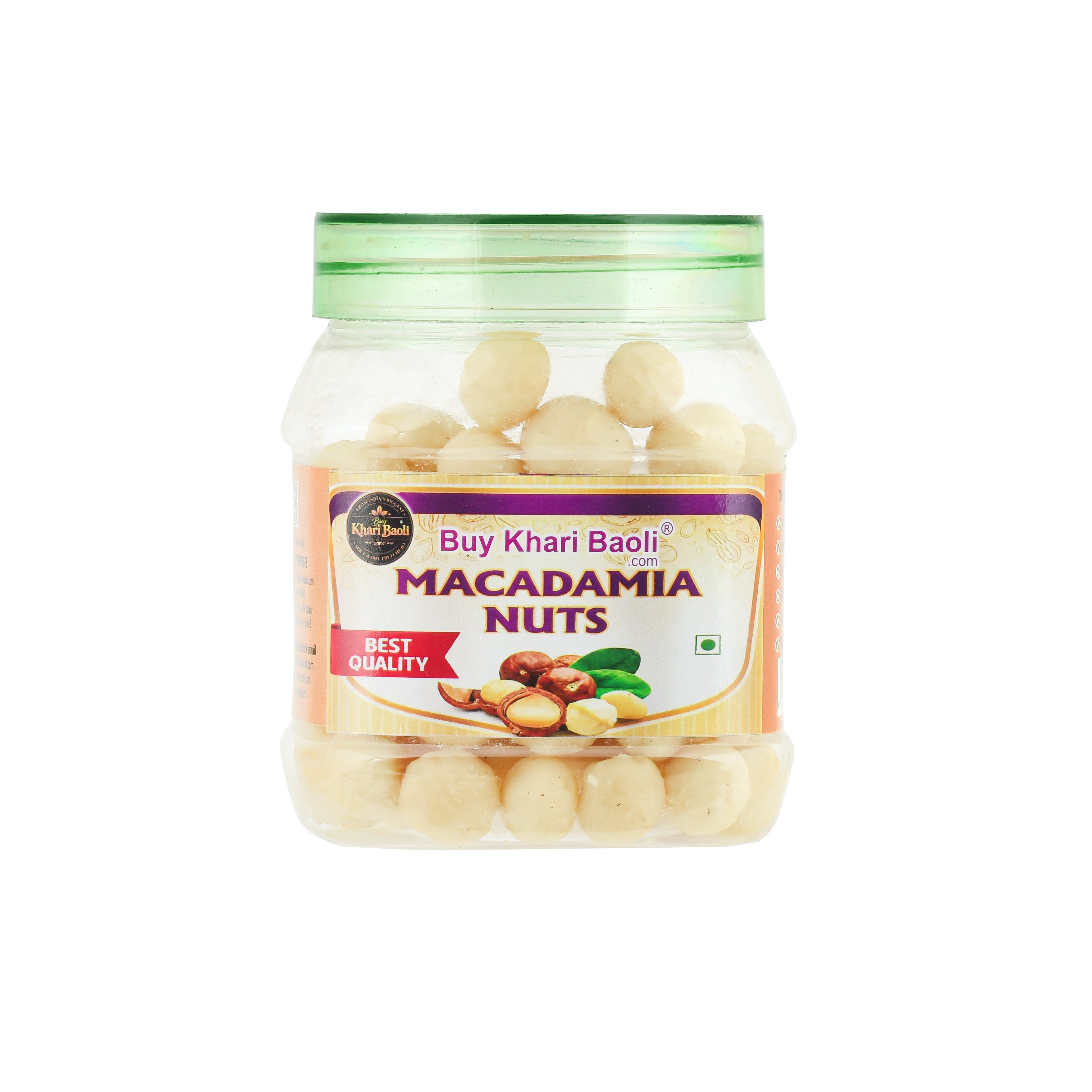 Jar of macadamia nuts with a visible brand label