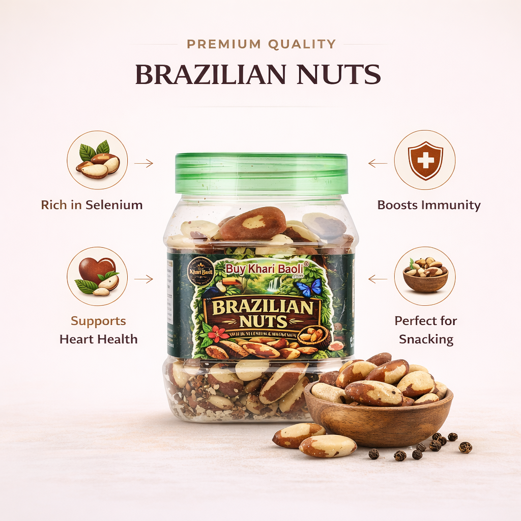 Jar of Brazilian nuts with health benefits on a white background