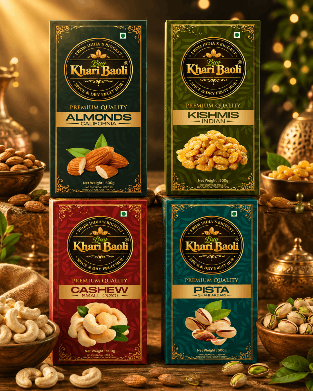 DRY FRUITS COMBO(Almond California+ Kishmish+ Cashew +Pista)500gm each
