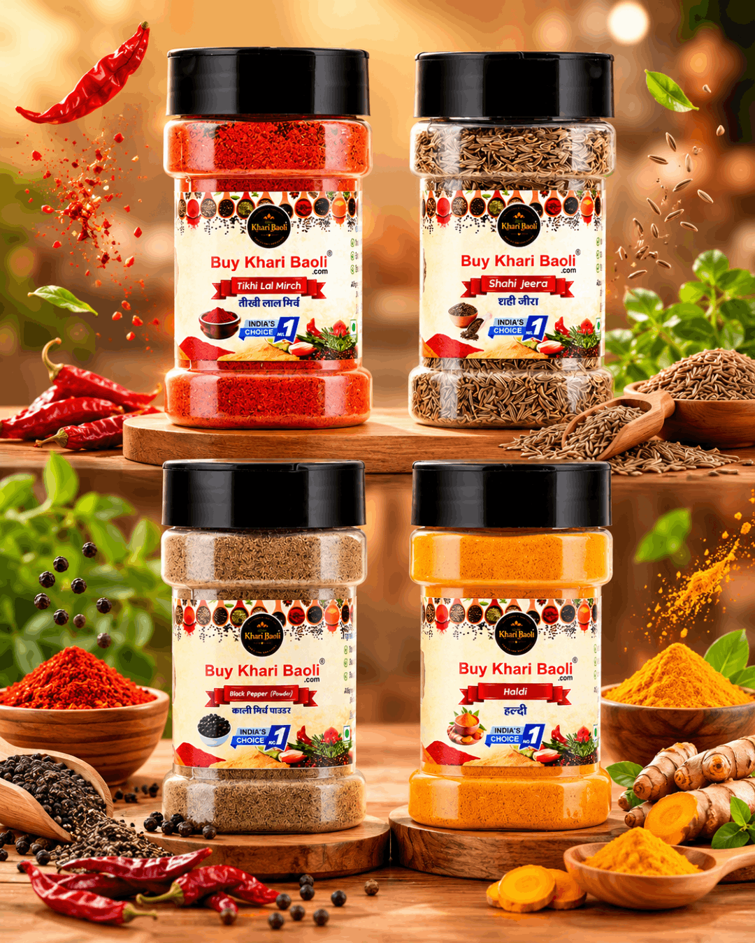 SPICE TRAVEL PACK (100gmHaldi+100gmJeera +100gmBlack Pepperpowder + 100Tikhi Lal Mirch)