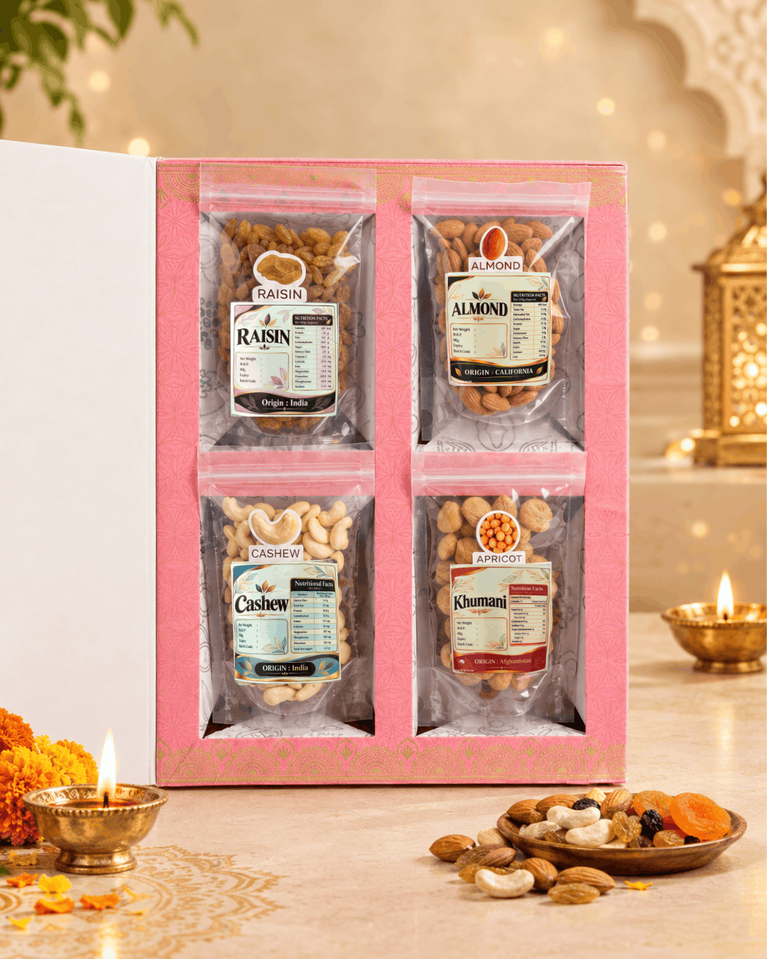 Festive Happiness (Executive) - 4-in-1 Dry Fruit & Trail Mix Hamper (600g)