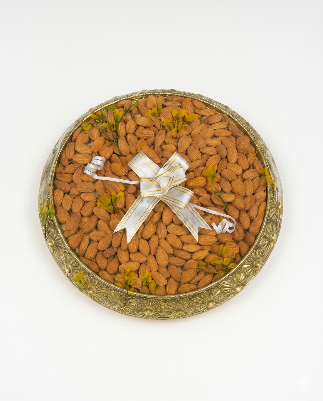 Elegant Almond Platter in Golden Decorative Tray