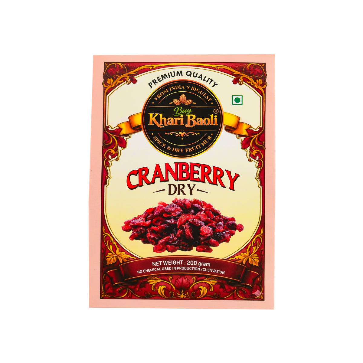 Packaged cranberry product with 'Khari Baoli' branding