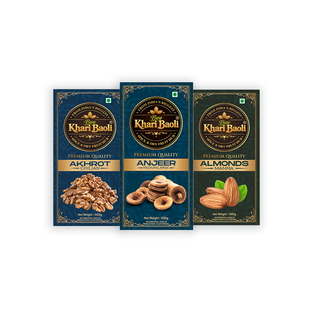 HEALTHY DRY FRUIT COMBO (250gm chilian Akhrot kernels+250gm Anjeer large+ 500gm almond Mamra)