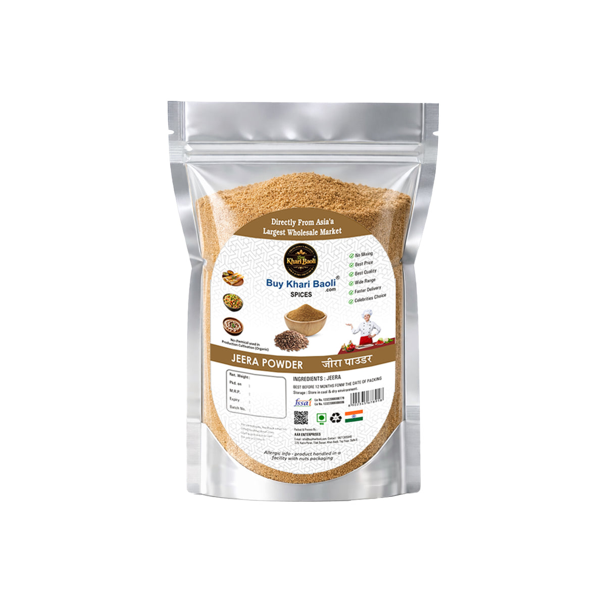 Package of jeera powder with a white label