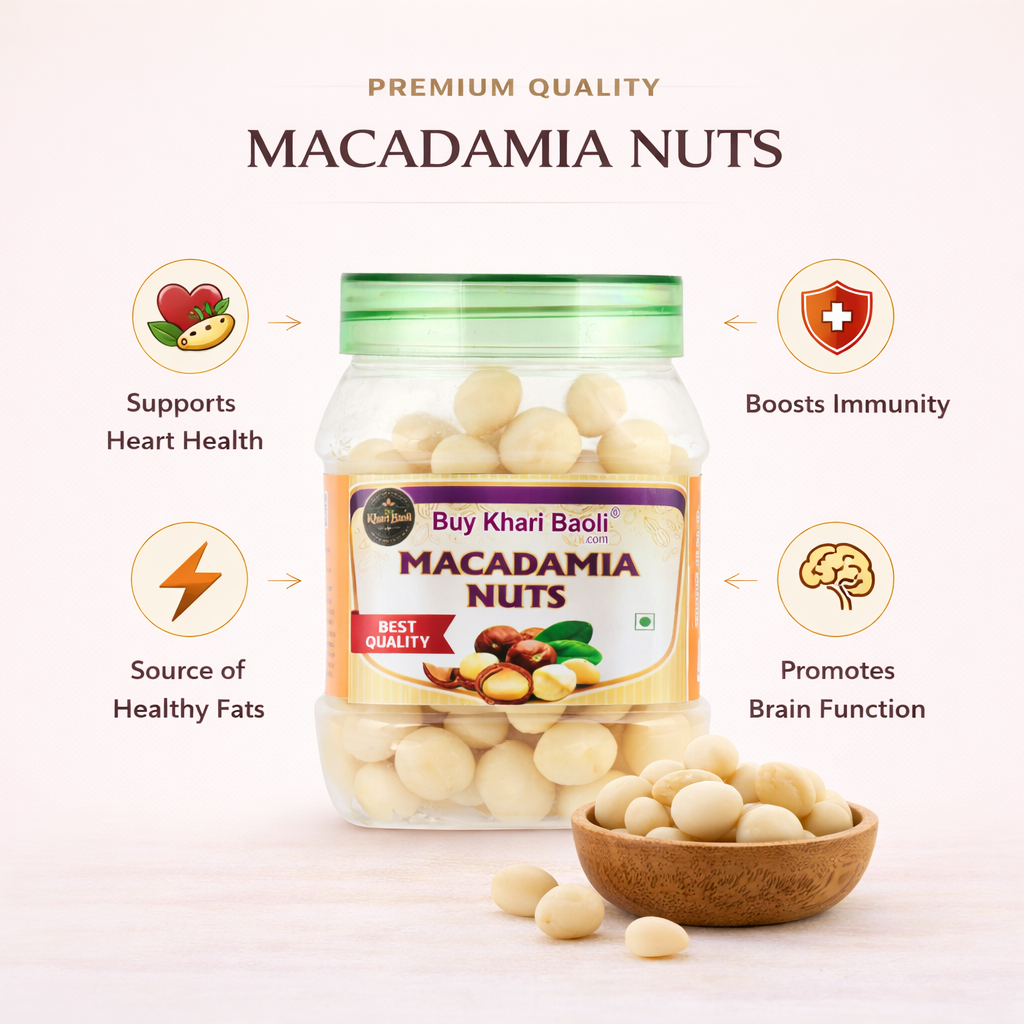 Jar of macadamia nuts with health benefits